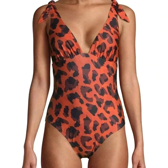 Social Angel Orange Leopard Print One Piece Swimsuit Size Medium - Picture 1 of 7